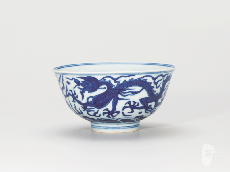明万历 青花赶珠龙纹碗 - 图1